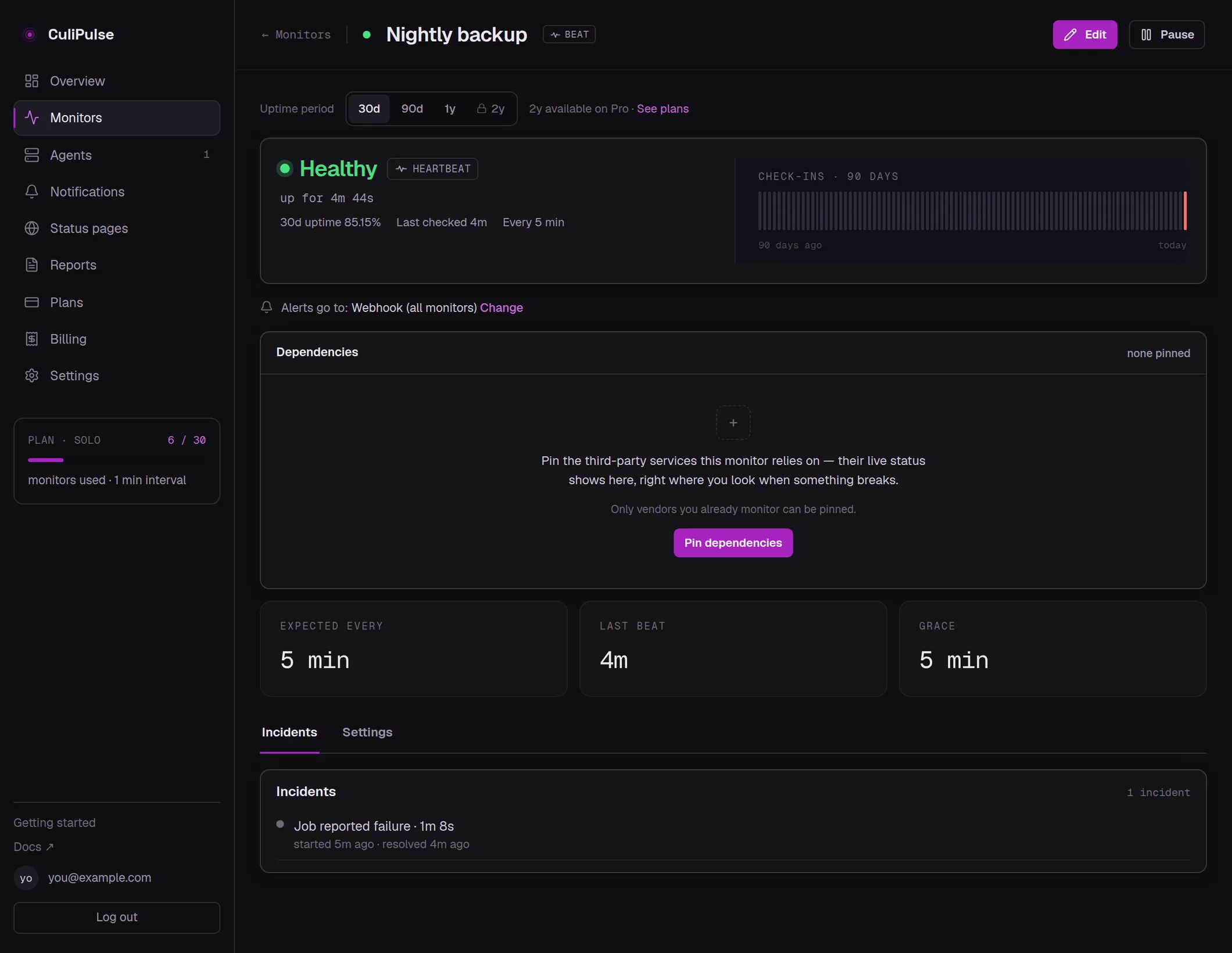 The real CuliPulse page for a heartbeat monitor